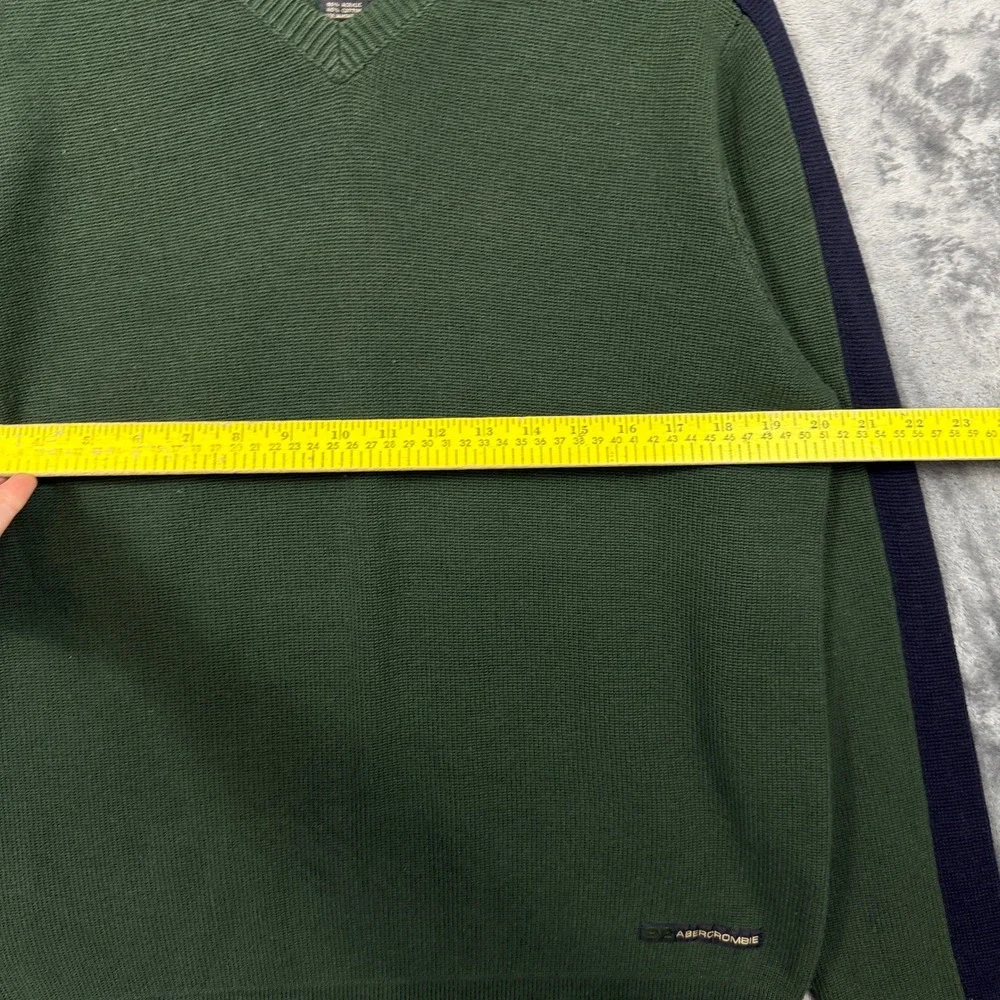 Abercrombie & Fitch Sweater Mens M Green Excellent V-Neck Colorblock Knit Stripe